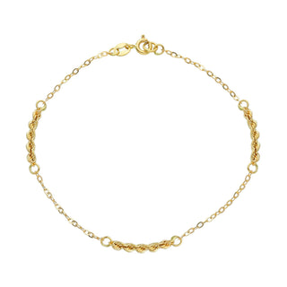 18K Solid Yellow Gold Singapore and Cable Chain Bracelet