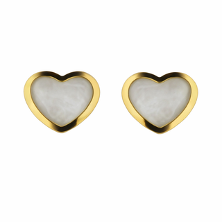 18K Yellow Gold White Mother Pearl Heart Screwback Earrings