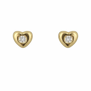 18K Solid Yellow Gold Small Diamond Heart Screwback Earrings