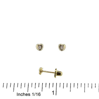 18K Solid Yellow Gold Small Diamond Heart Screwback Earrings