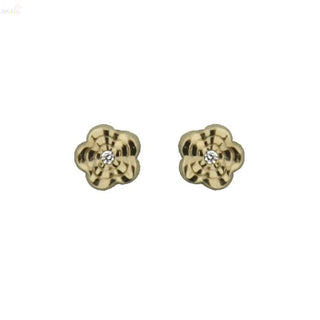 18K Yellow Gold Zirconia center Waive Flower Screwback Earrings