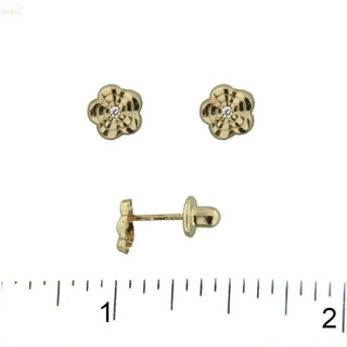 18K Yellow Gold Zirconia center Waive Flower Screwback Earrings