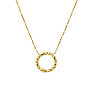 18K Solid Yellow Gold Center Open Circle Pendant Necklace
