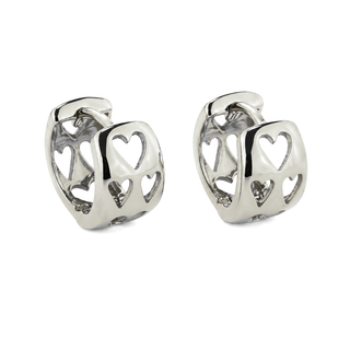 18K White Gold Small and Thick Heart Cutout Huggie Earrings