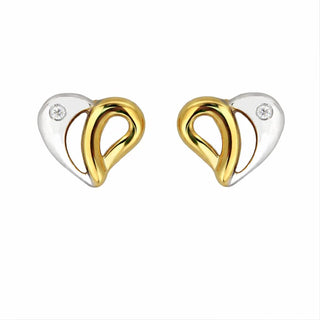 أقراط قلب مفتوح مغطاة بمسامير خلفية من الألماس ثنائية اللون عيار 18 قيراط صلبة