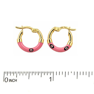 18K Solid Yellow Gold Enamel Evil Eye Hoop Earrings