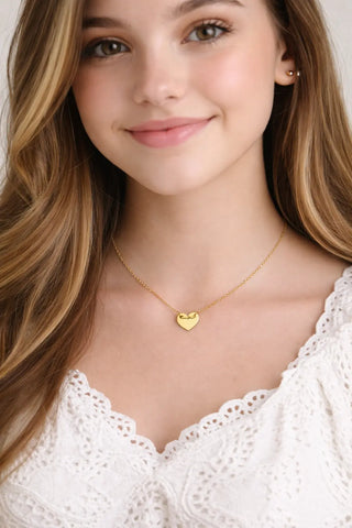 18K Solid Yellow Gold Polished Heart Pass-Through Chain Necklace