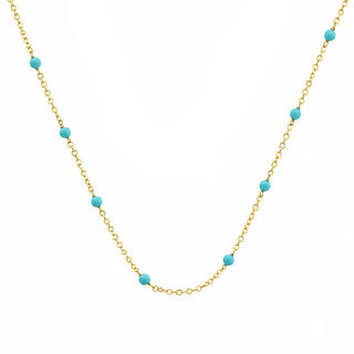 18K Solid Yellow Gold Turquoise Beads Chain Necklace