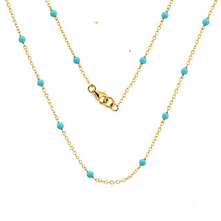 18K Solid Yellow Gold Turquoise Beads Chain Necklace lobster clasp