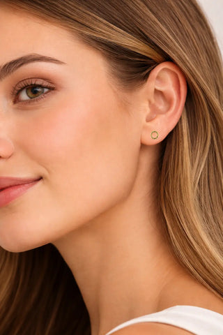 18K Solid Yellow Gold Tiny Twisted Open Circle Post Earrings