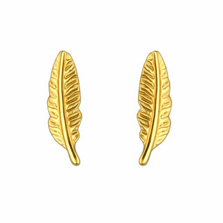 Pendientes de botón pequeños con hoja inspirada en la naturaleza en oro amarillo de 18 quilates