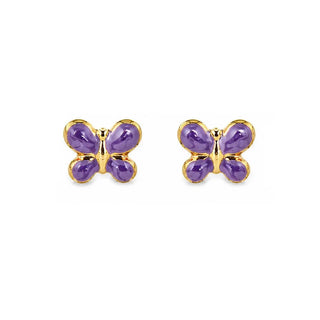 18K Solid Yellow Gold Enamel Butterfly Post Earrings