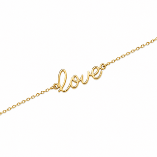 18K Solid Yellow Gold Polished Script Love Bracelet for Girls