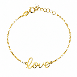 18K Solid Yellow Gold Polished Script Love Bracelet for Girls