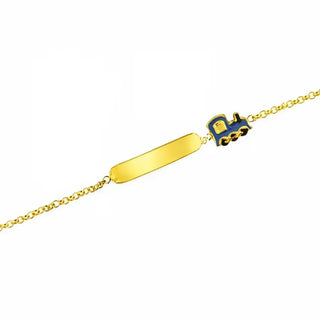 18k Solid Yellow Gold Blue Locomotive Train Id Bracelet 