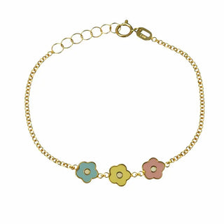 18K Yellow Gold Multi Color Enamel Center Flowers Bracelet