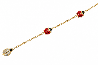 18K Yellow Gold Red Enamel and Zirconia Lady Bug Bracelet