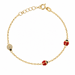 18K Yellow Gold Red Enamel and Zirconia Lady Bug Bracelet