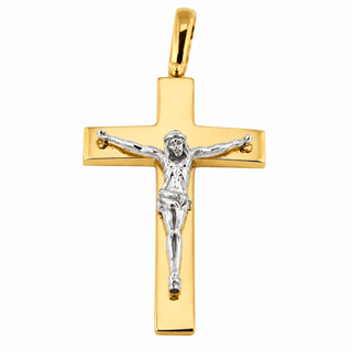 18k Solid Gold Two Tone Large Classic Men's Crucifix Pendant