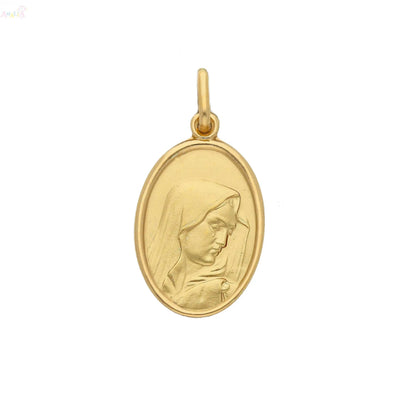 18 Karat Massives Gelbgold Unsere Liebe Frau der Schmerzen Ovalmedaille