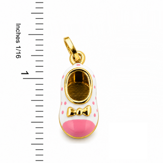 18K Yellow Gold White Enamel Shoe Charm with Pink Toe and Dots