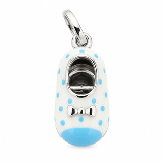 18K Solid Gold White Enamel Shoe Charm Pendant with Blue Toe and Dots