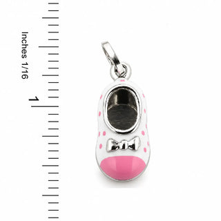 18 Karat Weißgold Schuhanhänger mit weißem Emaille, rosa Zeh und Punkten (15 mm x 10 mm / 25 mm mit Öse)