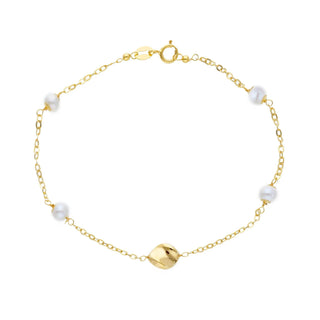 18K Solid Yellow Gold Twist Center with 4mm Pearls Bracelet