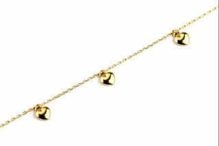 18K Solid Yellow Gold Dangling Puffy Hearts Bracelet 6 inch.