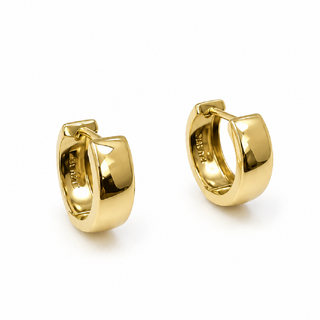18K Solid Yellow Gold Polished Light Weight Huggie Earrings 