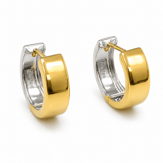 18K Solid Two Tone Gold Reversible Polished Huggie Earrings