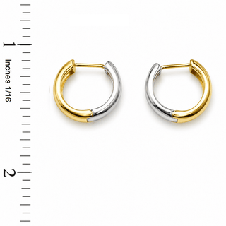 18K Solid Two Tone Gold Reversible Polished Huggie Earrings