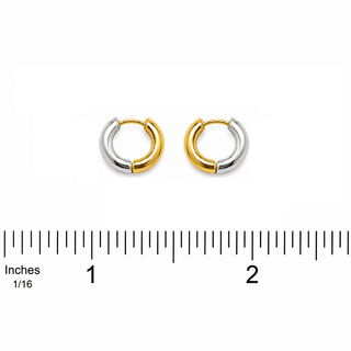 18K Two Tone Small and Thick Polished Hinged Hoop Earrings