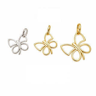 18K Solid Yellow Gold Polished Open Butterfly Silhouette Pendant
