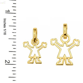 18K Solid Yellow Gold Polished Open small and  medium Boy Silhouette Pendantwith ruler