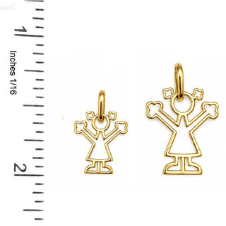 18K Solid Yellow Gold Polished Open Girl Silhouette  Small and Medium Pendant with a ruler