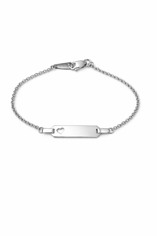 Pulsera de identificación con corazón recortado en oro blanco de 18 quilates