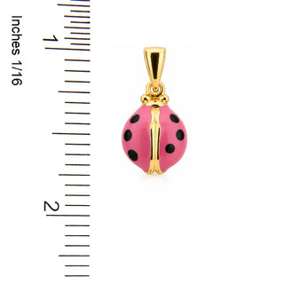 Pingente de Joaninha em Ouro Amarelo 18K com Esmalte Rosa (10mm/19mm com Argola)