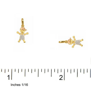 18K Tricolor Solid Gold Tiny Polished Boy Pendant with a ruler