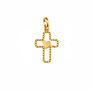 18K Solid Yellow Gold Small Polished Heart Open Cross