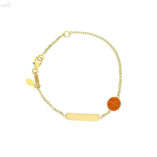 18K Solid Yellow Gold Orange Basketball Baby Id Bracelet (Copy)