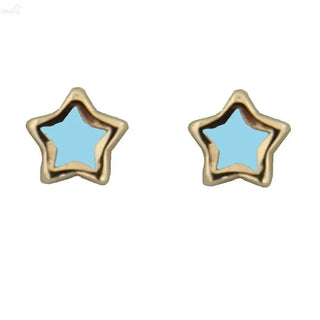 18K Yellow Gold Star Gemstone Screwback Earrings for Girls