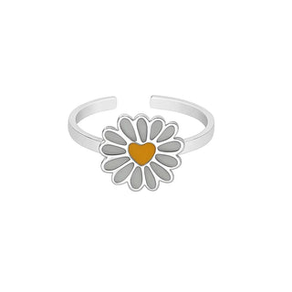 Sterling Silver Enamel Daisy Flower Adjustable Ring