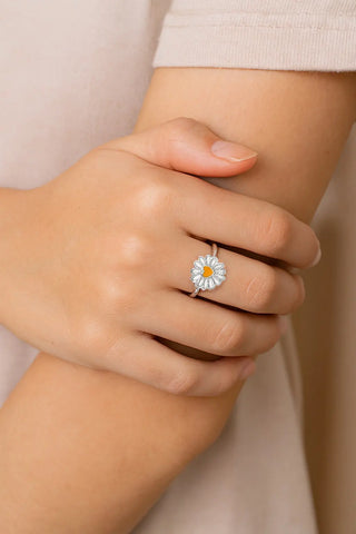 Sterling Silver Enamel Daisy Flower Adjustable Ring