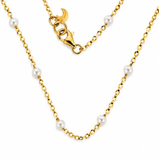 18K Yellow Gold Cultivated Pearls Chain Necklace 13.5 inches