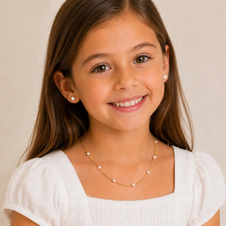 18K Yellow Gold Cultivated Pearls Chain Necklace 13.5 inches