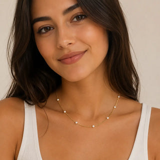 18K Solid Yellow Gold Cultivated Pearls Necklace 16 inches