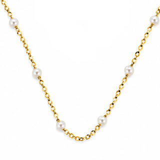 18K Yellow Gold Cultivated Pearls Chain Necklace 