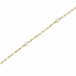 18K Solid Yellow Gold Pearls and  Diamond cut Chain Bracelet 