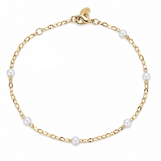 18K Gold Cultivated Pearl & Diamond-Cut Bracelet for Girls